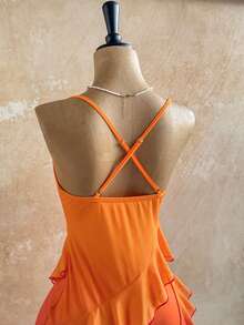 Soleia Đầm nữ in họa tiết hoa cổ điển nhiều màu sắc, cổ xếp ly, gấu đầm bồng bềnh, kiểu dáng đi nghỉ mát. - Màu Cam cháy - Xem 6