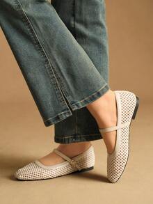 Rosivie Women's Hollow Breathable Casual Slip-On Loafers Valentine's Day - Apricot - View 2