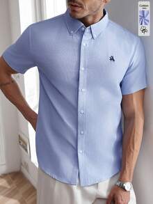 Core Aspect 男士短袖衬衫，男士纯色衬衫，男士翻领衬衫，男士休闲衬衫，适合日常外出、朋友聚会、休闲周末穿着，是送给男友或丈夫的绝佳礼物，INS 热销衬衫 - 藍色 - 查看 7