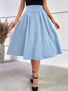 EURMUSE Falda de unicolor elegante para mujer, adecuada para ir al trabajo en verano - Celeste - Ver 6