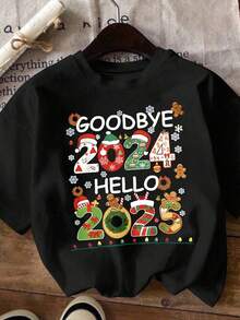 SHEIN LUNE 大码圣诞节和新年印花短袖 T 恤，休闲