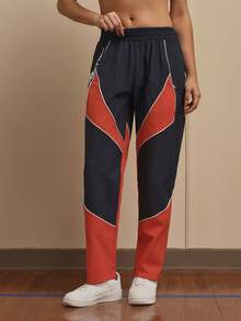 SHEIN Unity 女士休闲撞色拼接运动裤 - 寶藍色 - 查看 3