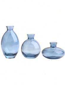 一套现代简约迷你玻璃花瓶，透明创意水培花卉容器，适用于客厅装饰 - 寶藍色 - 查看 7