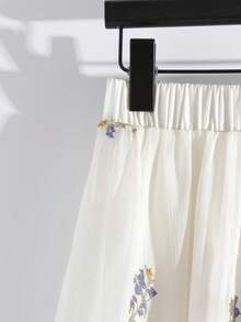 Modelyn 女士碎花弹力腰优雅半身裙 - 杏色 - 查看 7