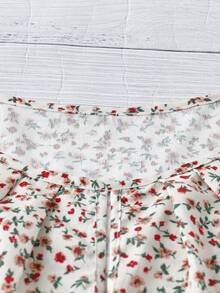 SHEIN LUNE CURVE 大码优雅碎花圆领短袖衬衫 - 杏色 - 查看 5