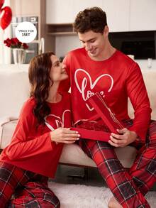 CoupledUp Conjunto de pijama masculino de 2 peças com estampa de coração xadrez, ideal para casais. - Multicolorido - Ver 6