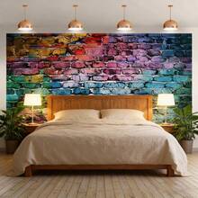 2D霓虹彩色背景横幅，仿砖墙设计多色霓虹背景，非常适合派对、拍照亭、婚礼、生日装饰 - 彩色 - 查看 3