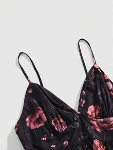 ROMWE Goth Đầm hai dây in hoa thanh lịch dành cho nữ cỡ lớn, thích hợp cho kỳ nghỉ. - màu đen - Xem 3