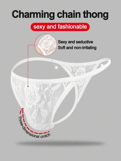 1pc Fashionable Alluring White Lace Charm Waist Chain Men's Sexy Lingerie