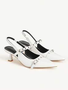 CUCCOO CHICEST 女士尖头搭扣设计时尚高跟鞋，适合日常穿着 - 白色 - 查看 10