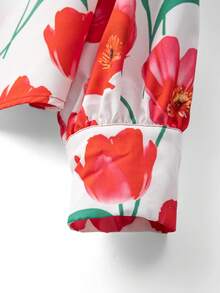 GlowEve CURVE Women's Elegant High Collar Tie Long Sleeve Blouse And A-Line Valentine's Day Skirt 2-Piece Set - Multicolor - View 4