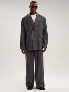 Musero Men Pinstripe Pocket Detail Oversized Tailored Blazer Autumn Winter Smart Casual Tailoring Suits - Dark Grey - View 5