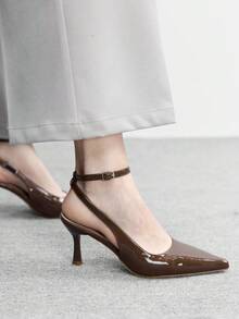 CUCCOO BIZCHIC 女士尖头搭扣设计时尚高跟鞋，适合日常穿着 - 棕色 - 查看 3