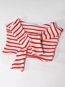 SHEIN Girls Oversized Hoodie + Striped Wide Leg Pants Set, Suitable For Spring And Autumn - Red - View 5