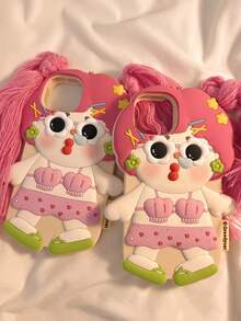 可爱又古怪的比基尼女孩，辫子发型设计，适用于 17 Pro Max 手机壳、13 Pro、新款 12、热门 11、卡通 15 Pro 和硅胶 14 Pro 全覆盖保护壳。 - 粉色 - 查看 5