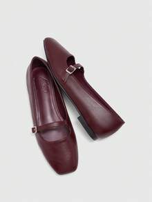 CUCCOO BIZCHIC Women's Casual Versatile Commute Simple Buckle Flats Valentine's Day - Burgundy - View 10