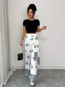 Selianne Women Spring Printed Long Pants Simple Fashion Style Suitable For Summer With Waist Belted Casual For Women - Apricot - View 4