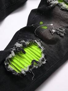 Manfinity Roughcore 男士口袋做旧修身休闲牛仔裤 - 黑色 - 查看 5