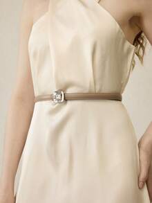 MOTF PREMIUM KHAKI COLOR RHINESTONE BUCKLE BELT - Khaki - View 5