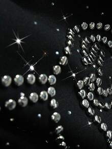 ROMWE MEN 2026 Spring, Autumn & Summer Men's Casual Fashion Rhinestone Embellished Short Sleeve T-Shirt, Unisex Couple Design Round Neck Tee - Black - View 4