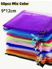 50个混色欧根纱礼品袋/珠宝包装袋，适用于婚礼、万圣节、圣诞节、派对、蛋糕袋、束口袋、礼品和情人节。 - 彩色 - 查看 15