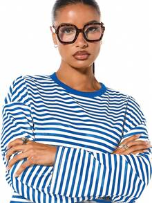 SUMWON WOMEN Long Sleeve Crew Neck Striped T-Shirt For Women Casual Basic Top Pullover Lightweight Fall Winter Everyday Wear Relaxed Fit - Blue - View 4