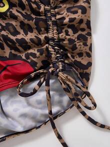 Betty Boop x SHEIN Leopard Print Cartoon Figure Graphic Halter One-Piece Swimsuit Cheetah Print Swimsuit Halter Neck Swimsuit Leopard Print Swimsuit - Multicolor - View 4