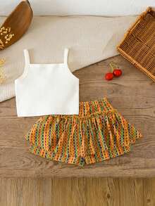 LMoss Kids Conjunto de 2 peças para bebê menina, composto por regata bordada com cerejas em tricô liso e shorts de tecido plano. - Multicolorido - Ver 2