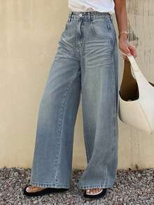 DAZY Women's Regular Waist Loose Straight Leg Casual Jeans - Light Wash - View 8