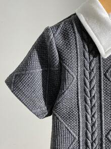 2pcs/Set Infant Boys Jacquard 2 In 1 Polo Shirt And Elastic Waist Shorts Set, Suitable For Commuting, Casual, Vacation, Sports, Party, Spring/Autumn, 6M-3T, Children Clothing, Baby Clothing Baby Boy Shirt And Short Set Baby Boys 2pcs - Grey - View 4