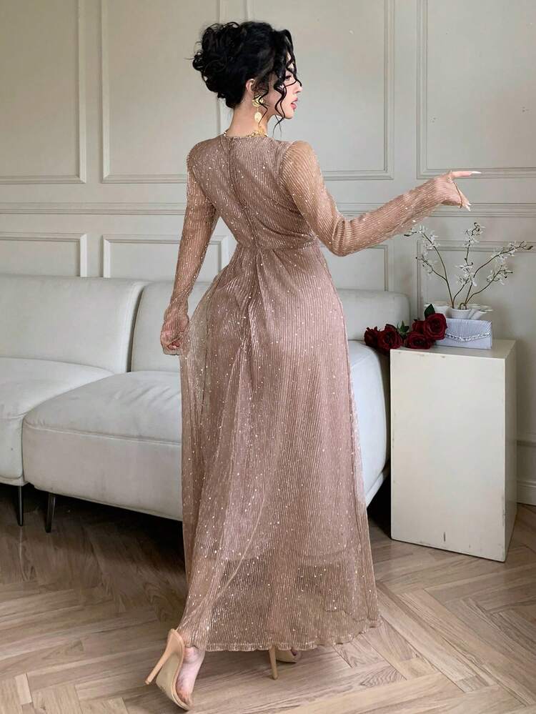 Women's Elegant Sequin V-Neck Long Dress, Spring/Summer Wedding Guest Dress Sparkly Dress Sundress
