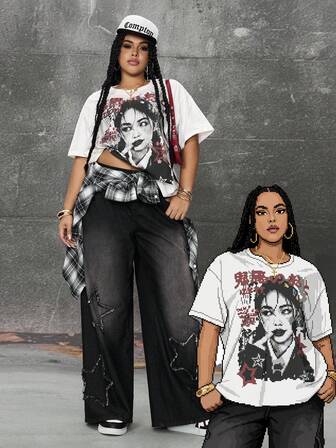 Street Life Maglietta oversize con stampa grafica, stile boyfriend, casual e da strada