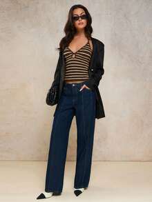 Áo croptop nữ gợi cảm hở lưng, buộc dây phía trước, kẻ sọc, thích hợp cho kỳ nghỉ biển. - màu nâu - Xem 5
