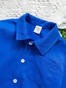 SHEIN Baby Boy Casual Fashionable Slogan Graphic Blue Short Sleeve Shirt Top, Spring/Summer Baby Boy Clothes Letterman Baby Boy Jersey Shirt Baby Baseball Shirt - Royal Blue - View 6