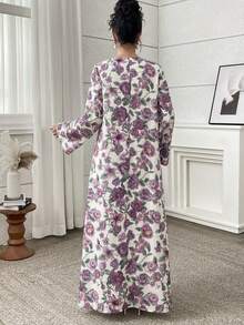 Al Najma Vestido estilo árabe modesto con estampado floral y mangas acampanadas - Multicolor - Ver 2
