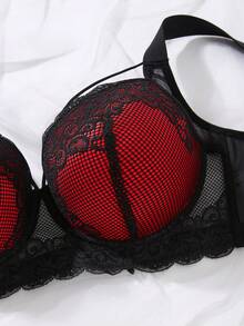 1pc Plus Size Women Floral Lace Comfortable Underwire Bra - Multicolor - View 3