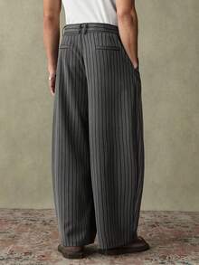 SWAVVY Men's Casual Everyday Commute Fashion Street Striped Print Pleated Loose Wide Leg Pants Japanese Pants Men Baggy Pants Men Wide Leg Pants Pinstripe Pants Pleated Pants - Black - View 5