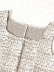 SHEIN Bộ đồ 2 món thanh lịch dành cho bé gái, gồm áo khoác ngắn bằng vải tweed và váy ôm không tay, trang phục thời trang cho mùa xuân và mùa thu. - Cà phê nâu - Xem 4