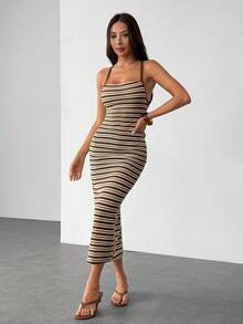 SHEIN PETITE 女士时尚度假休闲吊带连衣裙 - 咖啡 - 查看 9