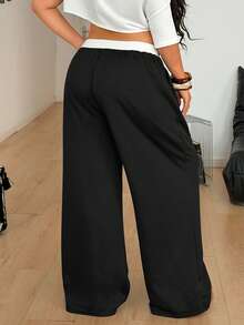 Coolane 夏季女装大码，春夏女装大码外出黑白简约基础日常穿搭复古街头风节日黑色直筒裤Y2K，情人节，狂欢节，休闲女装 - 黑色 - 查看 6