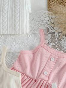 SHEIN 3件套女婴幼儿新生儿0-3岁弹力碎花无袖连衣裙套装，适合夏季度假和派对，休闲撞色，植物印花装饰弹力吊带背心，适合居家、户外、度假、聚会等多种场合。 - 彩色 - 查看 3