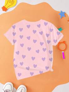 1pc Cute & Cool Kpop Girl Graphic Colorblock Short Sleeve Top, Loose Fit, Suitable For Spring, Summer, Autumn, Winter, Great Gift For Young Girls - Pink - View 2