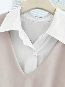 Franclia Casual Women's Apricot Two-Piece Set Regular Length Long Sleeve Shirt Collar Top With Button Details - Apricot - View 3