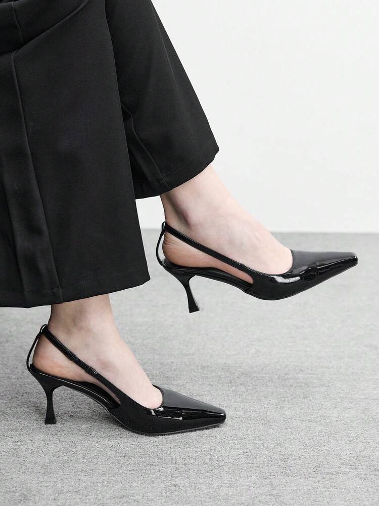 CUCCOO BIZCHIC Women's Pointed Toe Stiletto Heel PU Leather Slip-On Hollow-Out Pumps, Fashionable Minimalist Design, Comfortable For Daily, Party And Banquet Wear Valentine's Day
