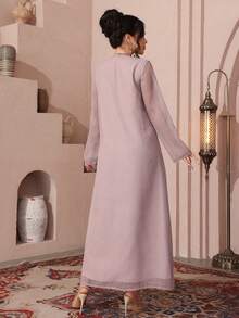 Al Najma 刺绣拼接薄纱面料，优雅派对礼服 - 粉色 - 查看 2