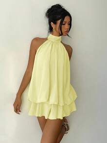 Aloruh 女士迷你连衣裙，奶油黄，露背连衣裙，度假连衣裙，夏季连衣裙 - 彩色 - 查看 7