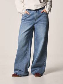 MISSGUIDED High Rise Elasticated Waist Wide Leg Denim Jeans With Medium Wash And Side Pockets For Casual Everyday Wear - Blue - View 5