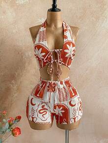 Soleia 新款热带拼布两件套，适合派对、约会、情人节、复活节、狂欢节、下午茶、海滩、邮轮、城市度假、波西米亚风、浪漫花卉等场合 - 彩色 - 查看 5