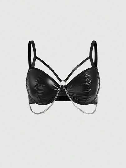 ROMWE Plus Size Gothic Punk Metal Seamless Wireless Bra