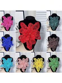 29cm X 28cm 3D Multi-Layer Computer Embroidered Crystal Beaded Flower Applique Craft DIY Sewing Accessory - Black - View 1